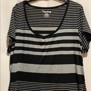 JUST LOVE TEE BLK/GRAY STRIPE SZ 3X TUNIC LENGTH